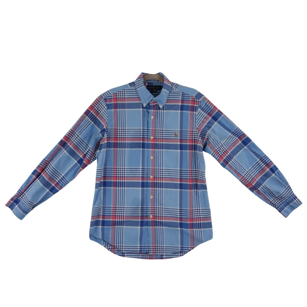 Ralph Lauren Plaid Button Down Shirt Men's Size Medium Blue Red 100% Cotton
